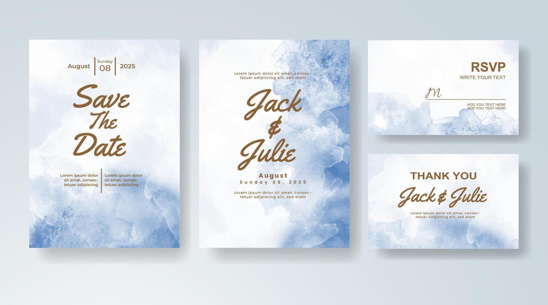 Fluid abstract watercolor elements in a romantic invite. vector
