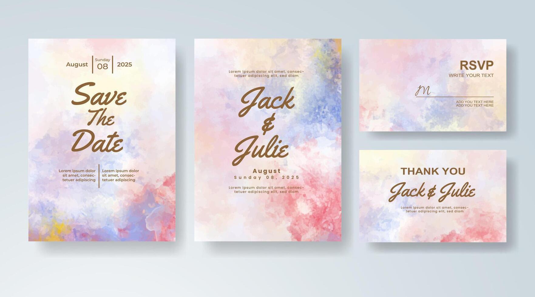 Bright and expressive splash watercolor wedding invitation. vector
