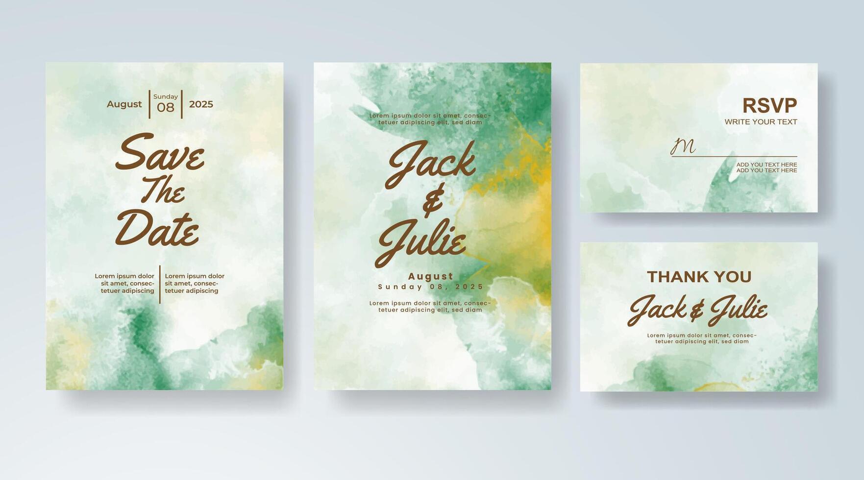 Digital wedding card with gentle watercolor brush textures. vector