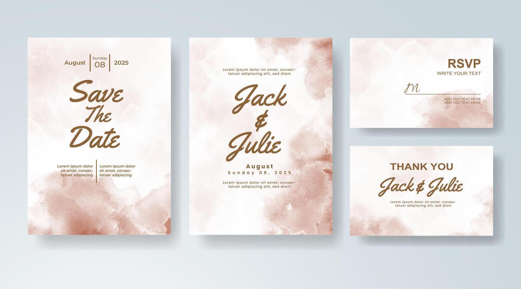Watercolor-inspired wedding card with romantic abstract patterns. vector