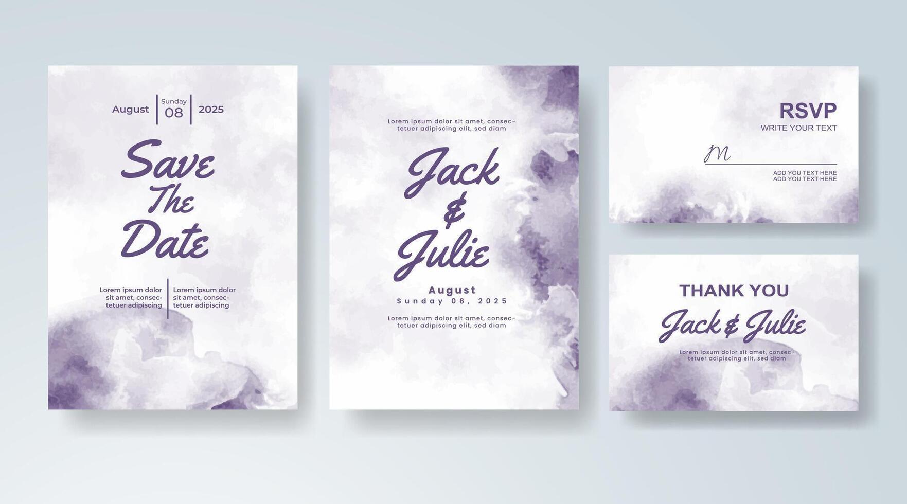 Wedding invitation enriched with pastel watercolor splash art. vector