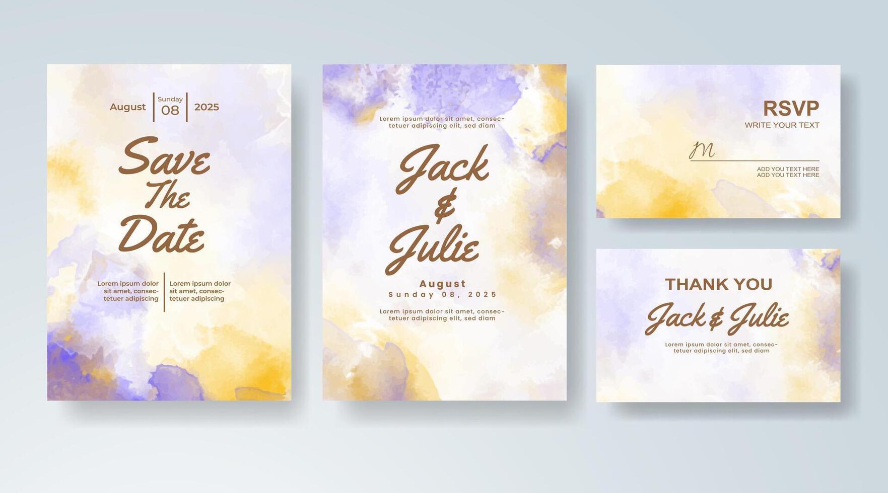Minimalist invitation with abstract watercolor digital painting. vector