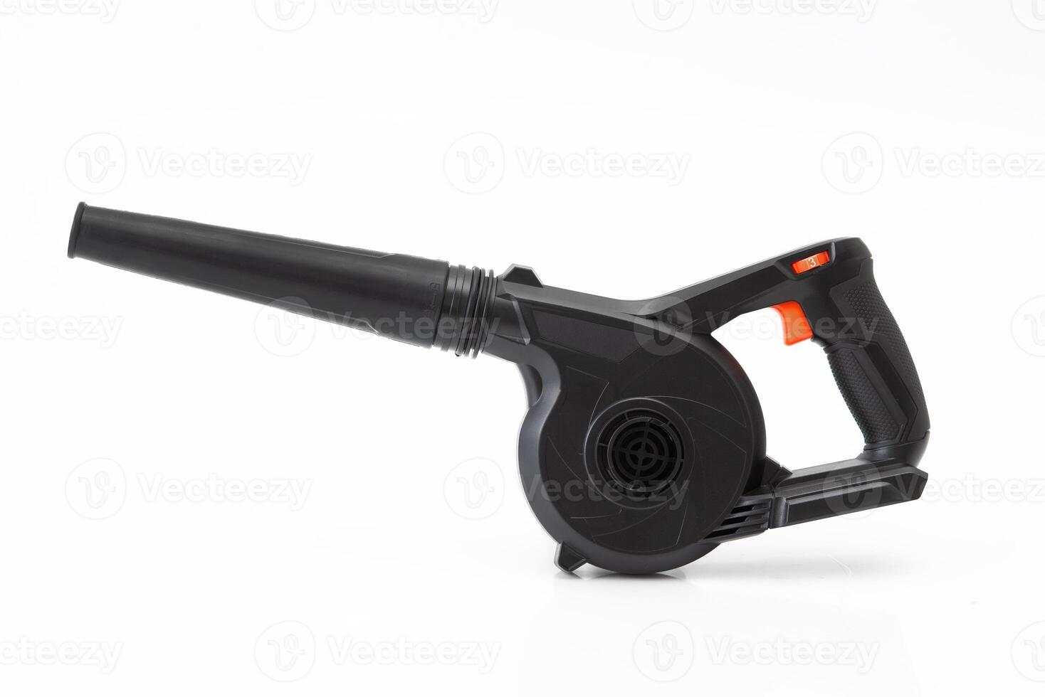 Electric air blower tool isolated on white background. Compact and powerful equipment for dust cleaning, electronics photo