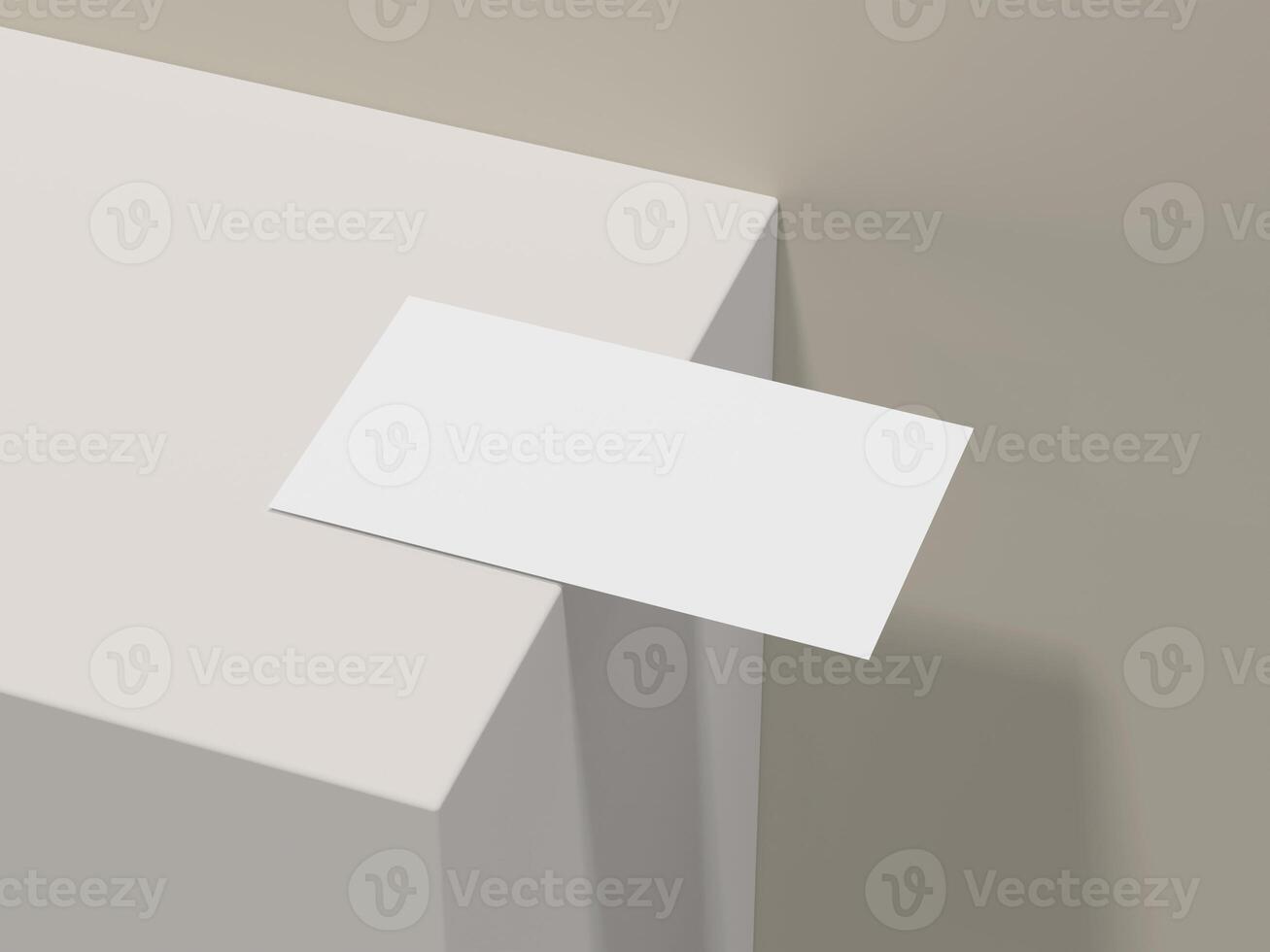 Minimalist business card mockup on edge of light beige table photo
