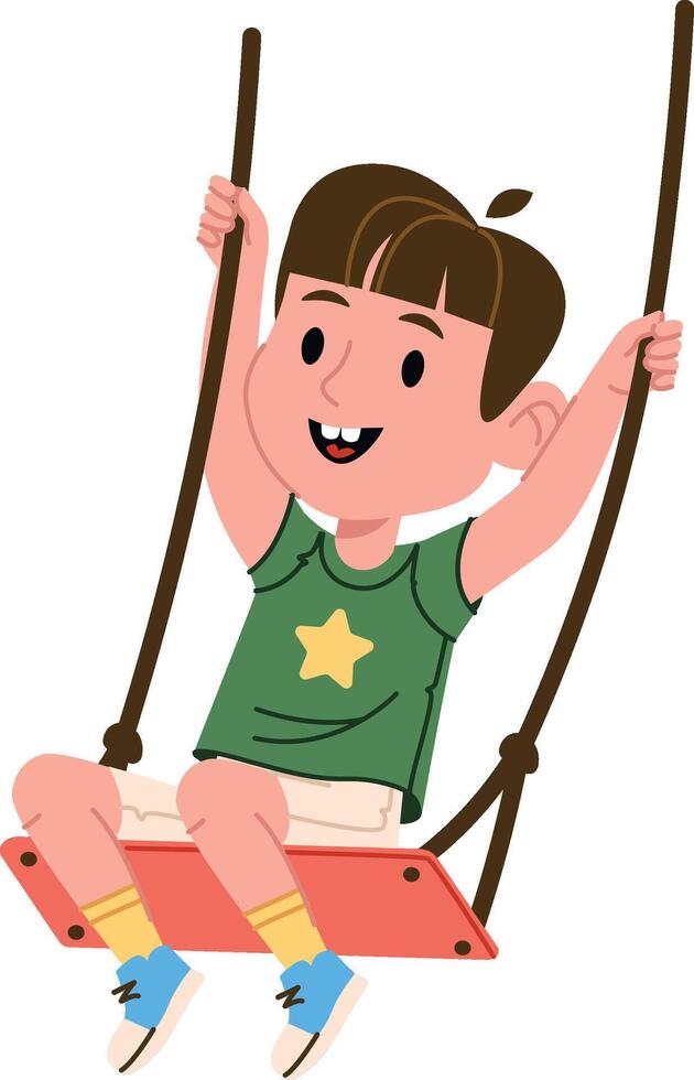 Boy on Swing with Joyful Expression vector
