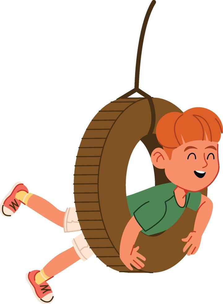 Boy Playing on Tire Swing Cartoon vector
