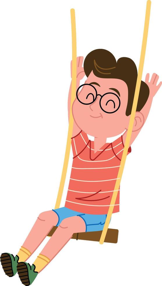 Boy Swinging with Joyful Expression vector