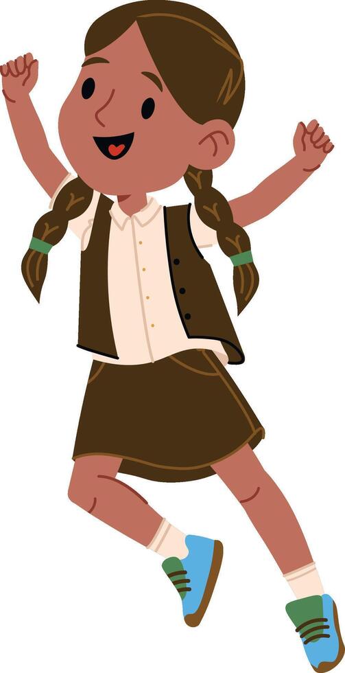 Joyful Girl Jumping with Braids vector