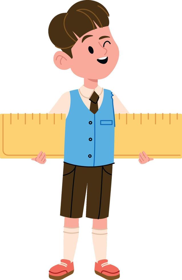 Schoolboy Holding Large Ruler vector