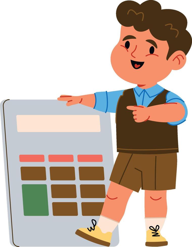 Schoolboy with Oversized Calculator vector