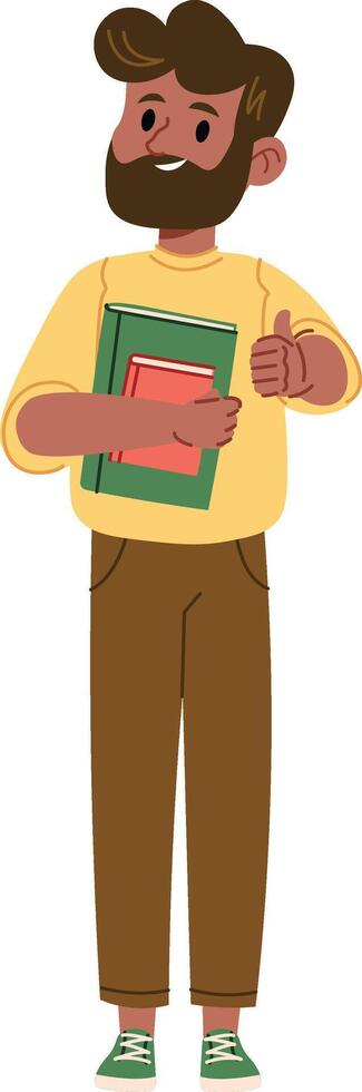 Student Man Holding Books and Thumbs Up vector
