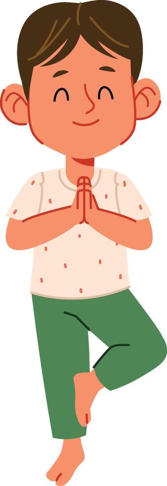 Child Boy Practicing Yoga Pose vector