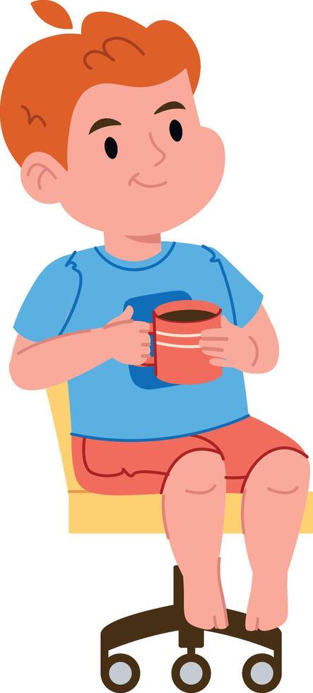 Child Sitting with Coffee Mug vector