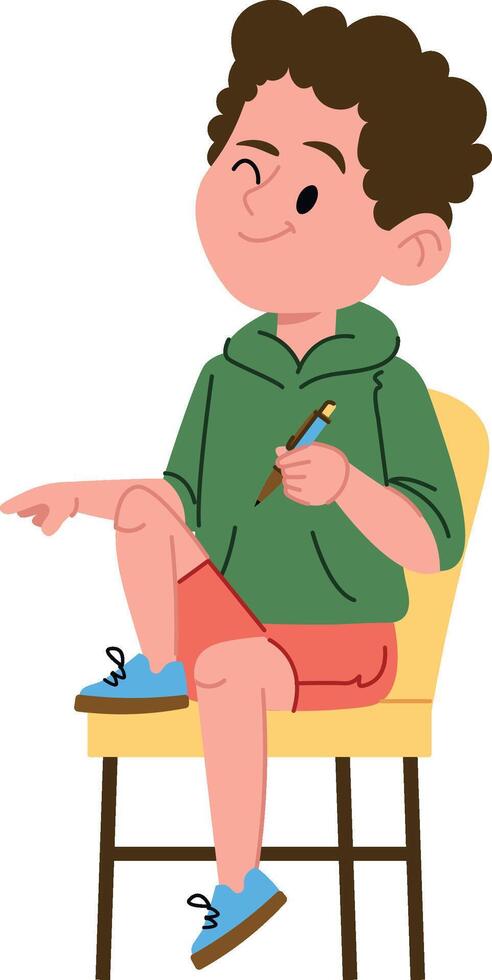 Boy Sitting on Chair Winking vector
