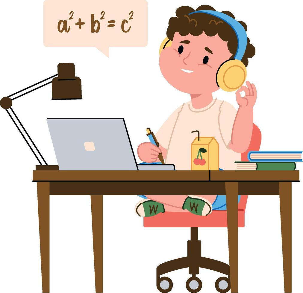 Student Studying at Desk vector