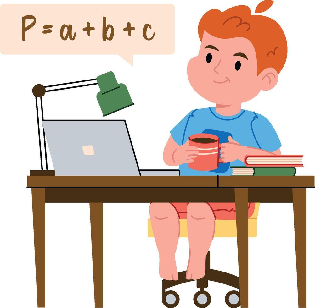 Student Studying Online at Desk vector