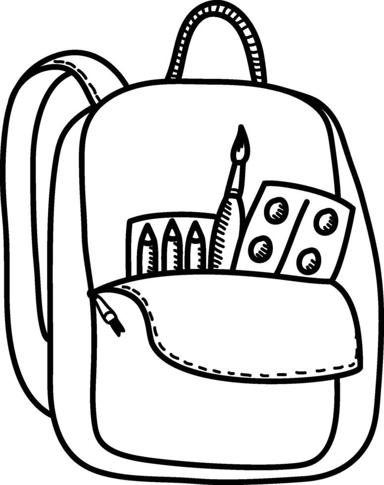 Backpack with Art Supplies Sketch vector