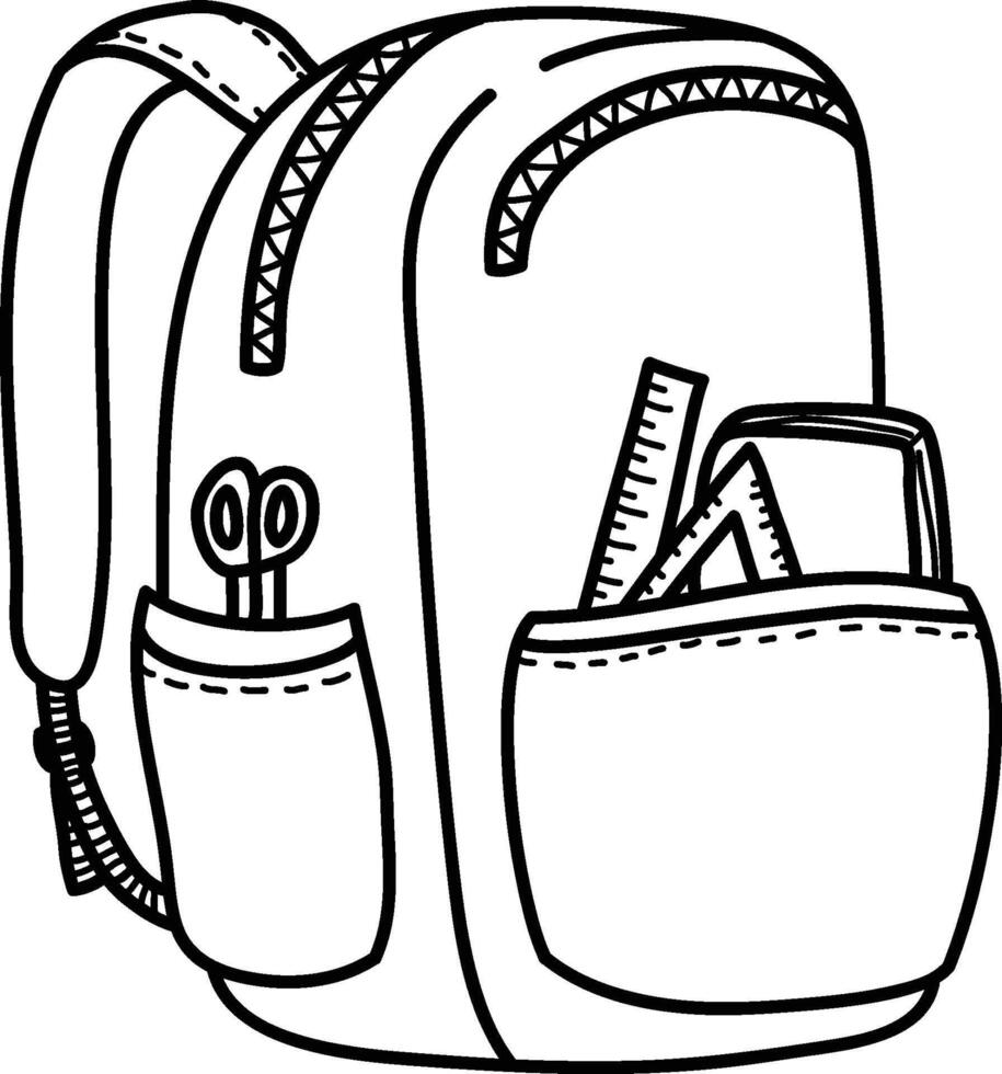 Backpack with School Supplies Sketch Element vector