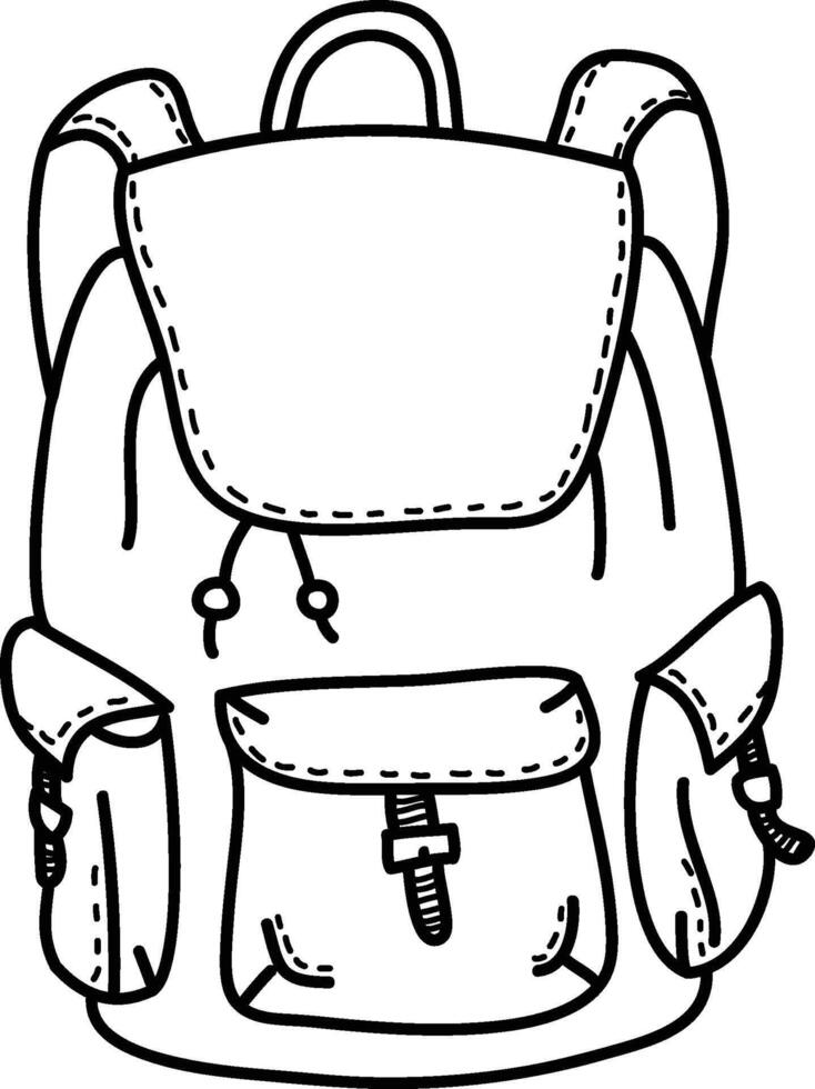 Backpack with Pockets Outline Drawing vector