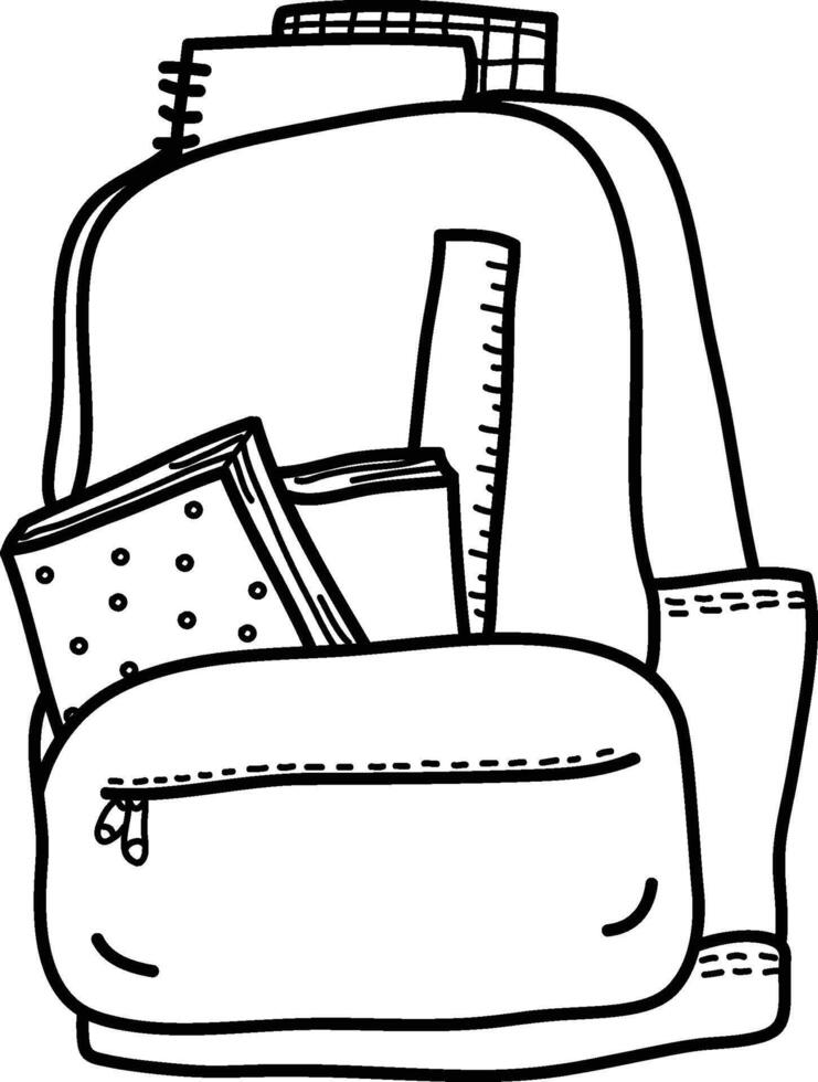 Backpack with School Supplies Sketch Style vector
