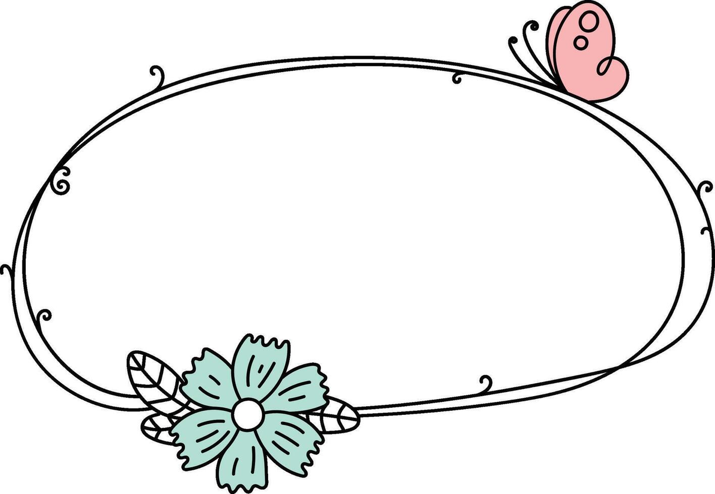 Floral Oval Frame with Butterfly vector