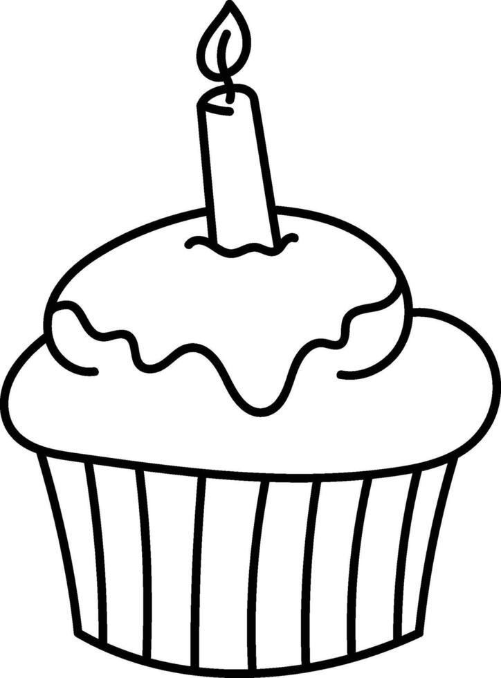 Cupcake with Candle Outline vector