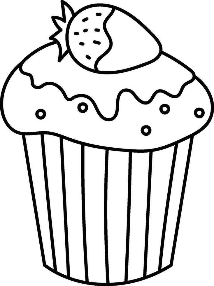 Cupcake with Strawberry Topping Doodle vector