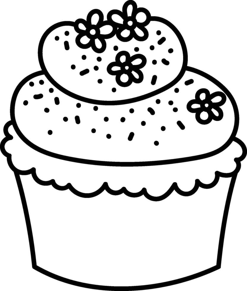 Cupcake with Floral Toppings Doodle vector