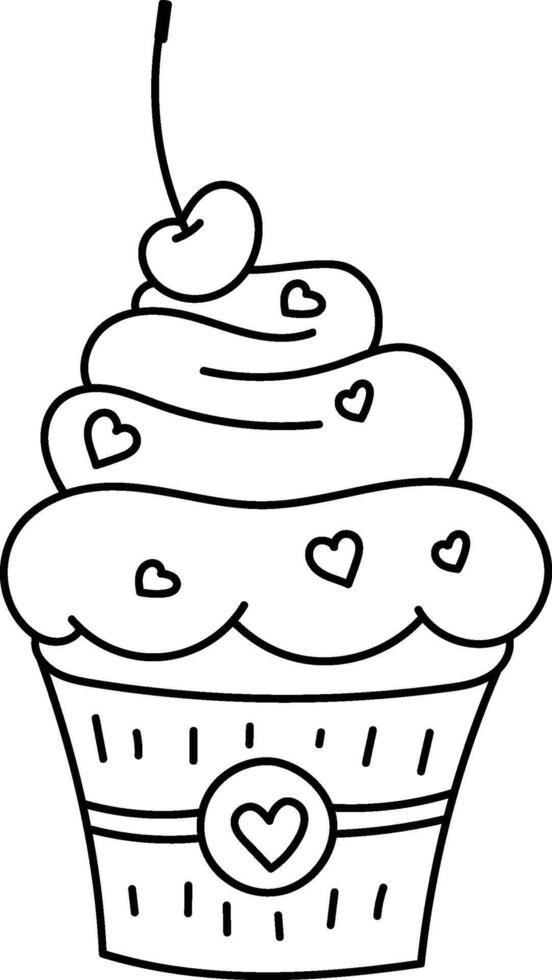 Cupcake with Cherry and Hearts Doodle vector