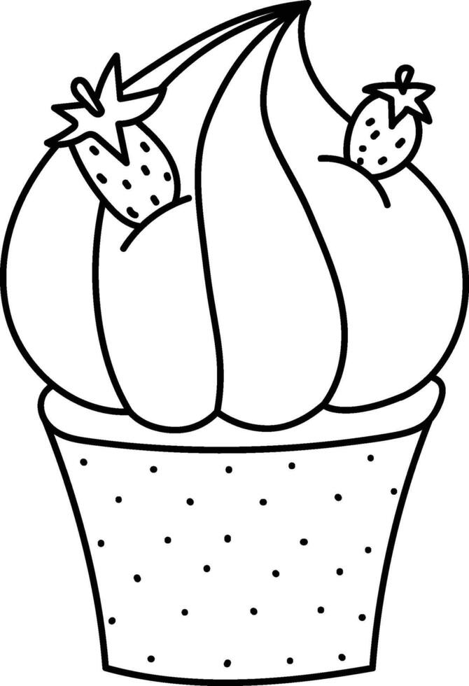 Cupcake with Strawberries Outline vector