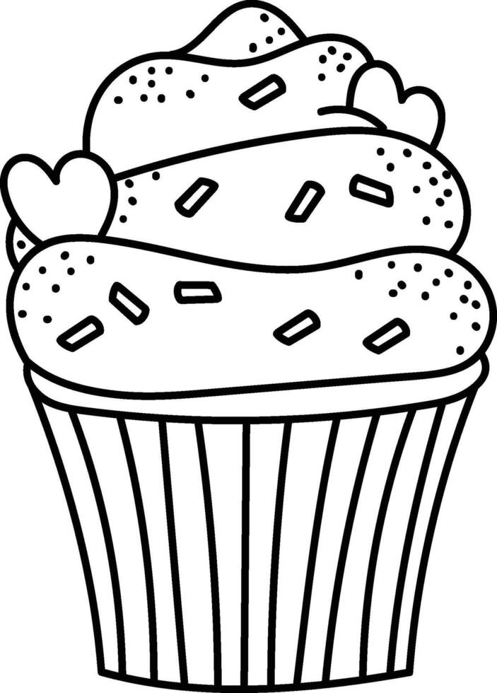 Cupcake with Sprinkles and Hearts Doodle vector