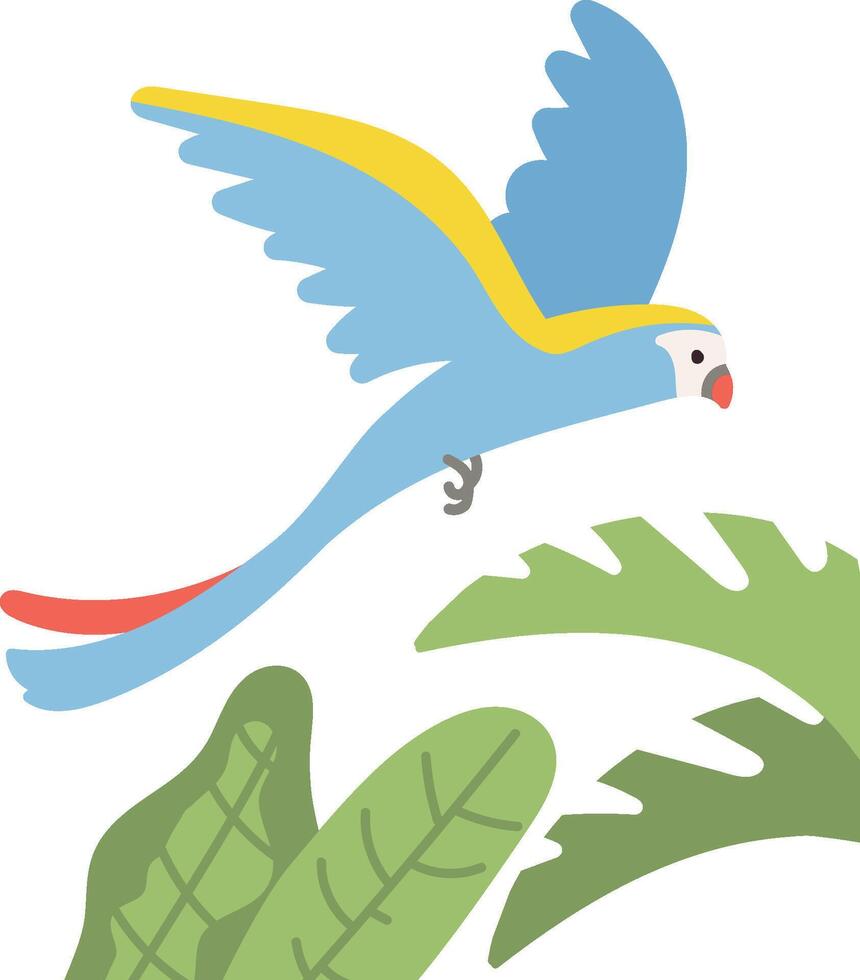 Parrot Flying Over Tropical Leaves Composition vector