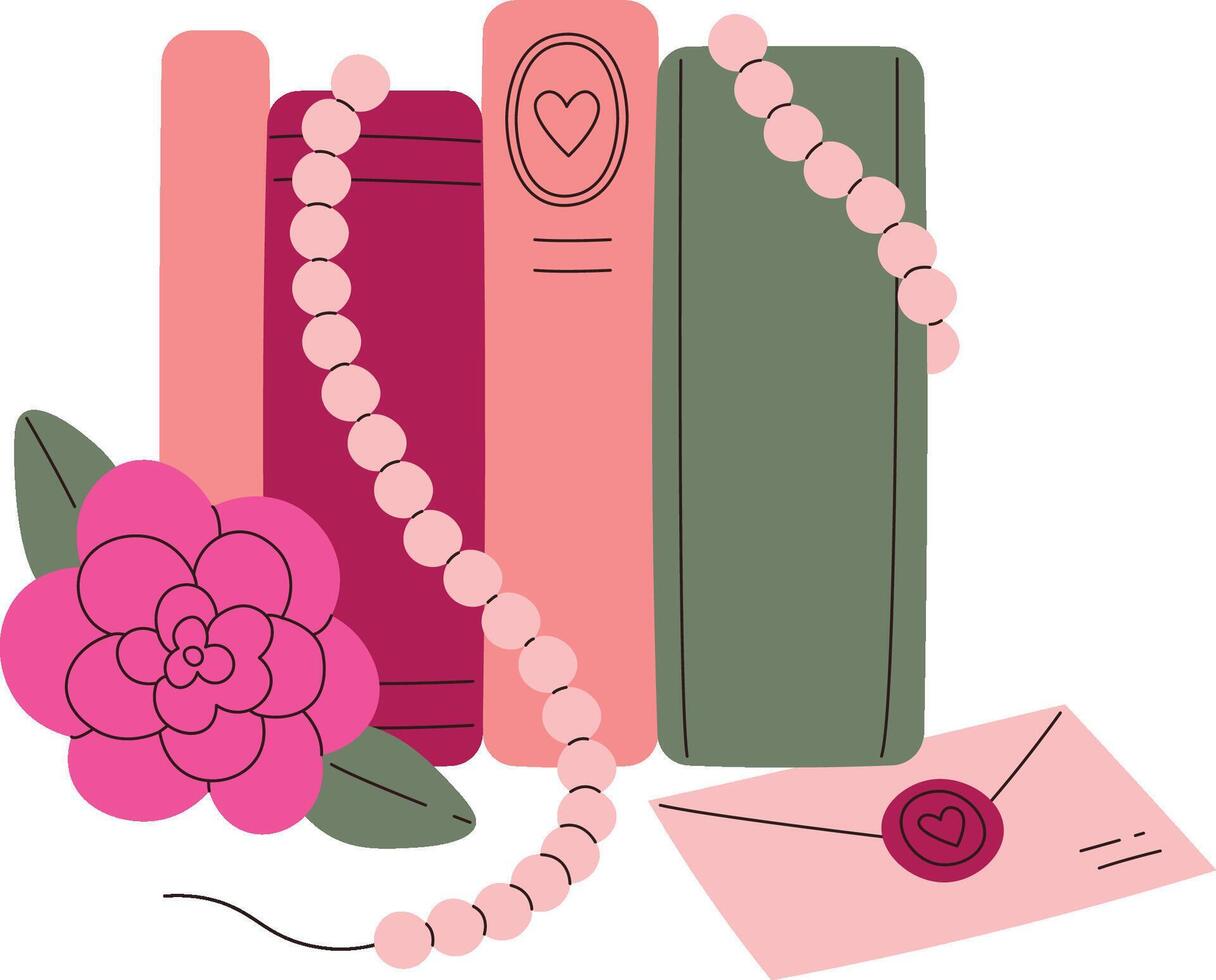 Books with Flower and Beads vector