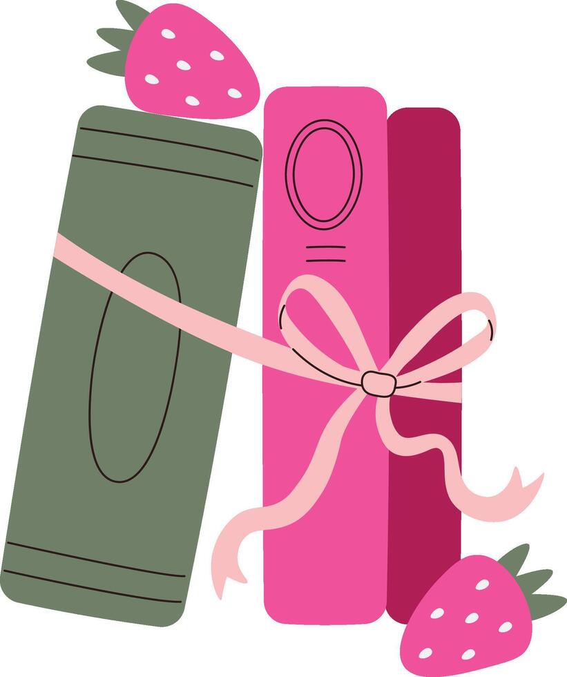 Books Tied with Ribbon and Strawberries vector