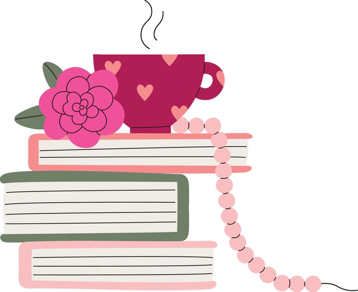 Stacked Books with Tea Cup vector