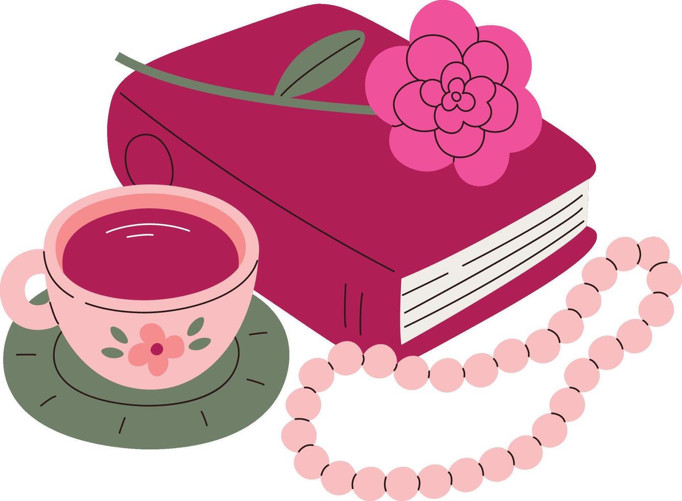 Book with Tea and Flower vector