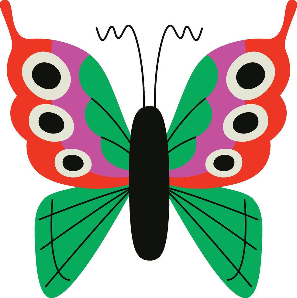 Colorful Butterfly Insect with Patterned Wings Design vector
