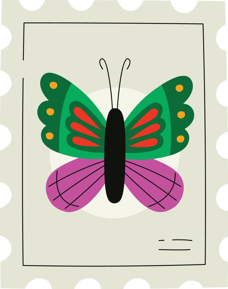 Butterfly on Postage Stamp Element vector
