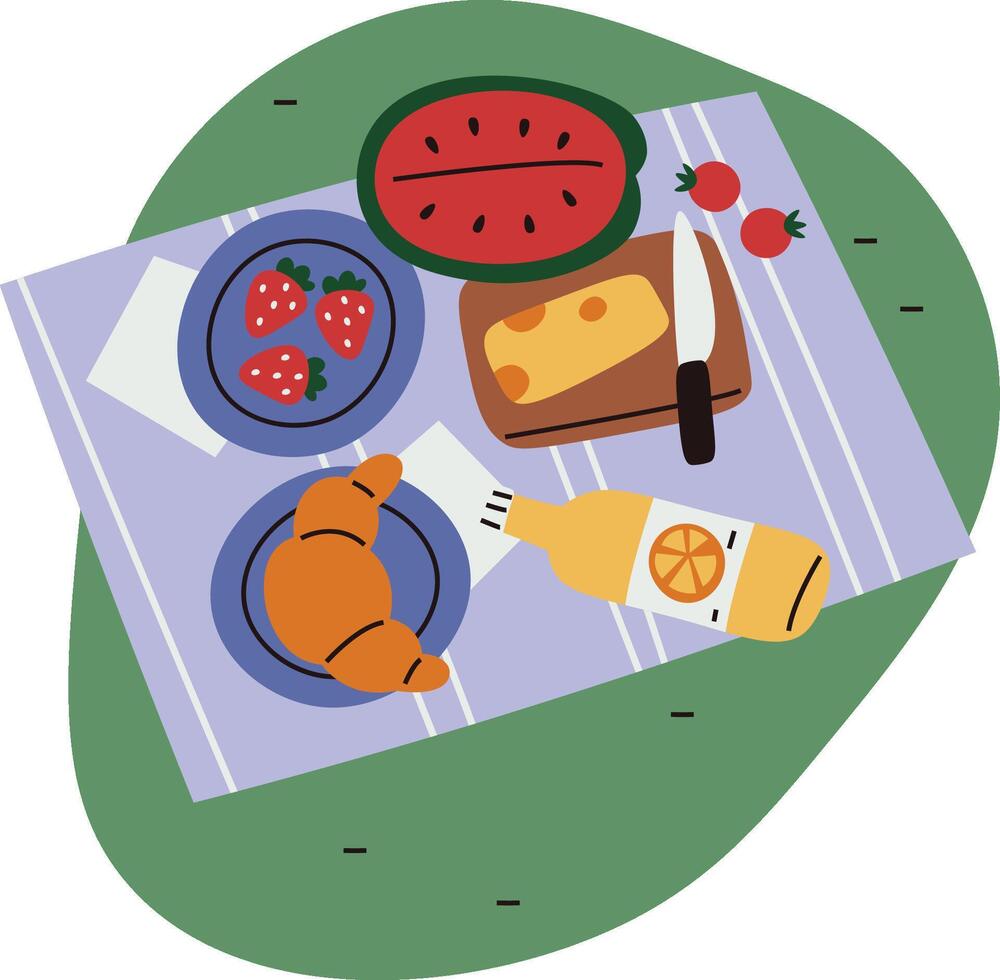 Picnic Spread with Fruits and Cheese vector