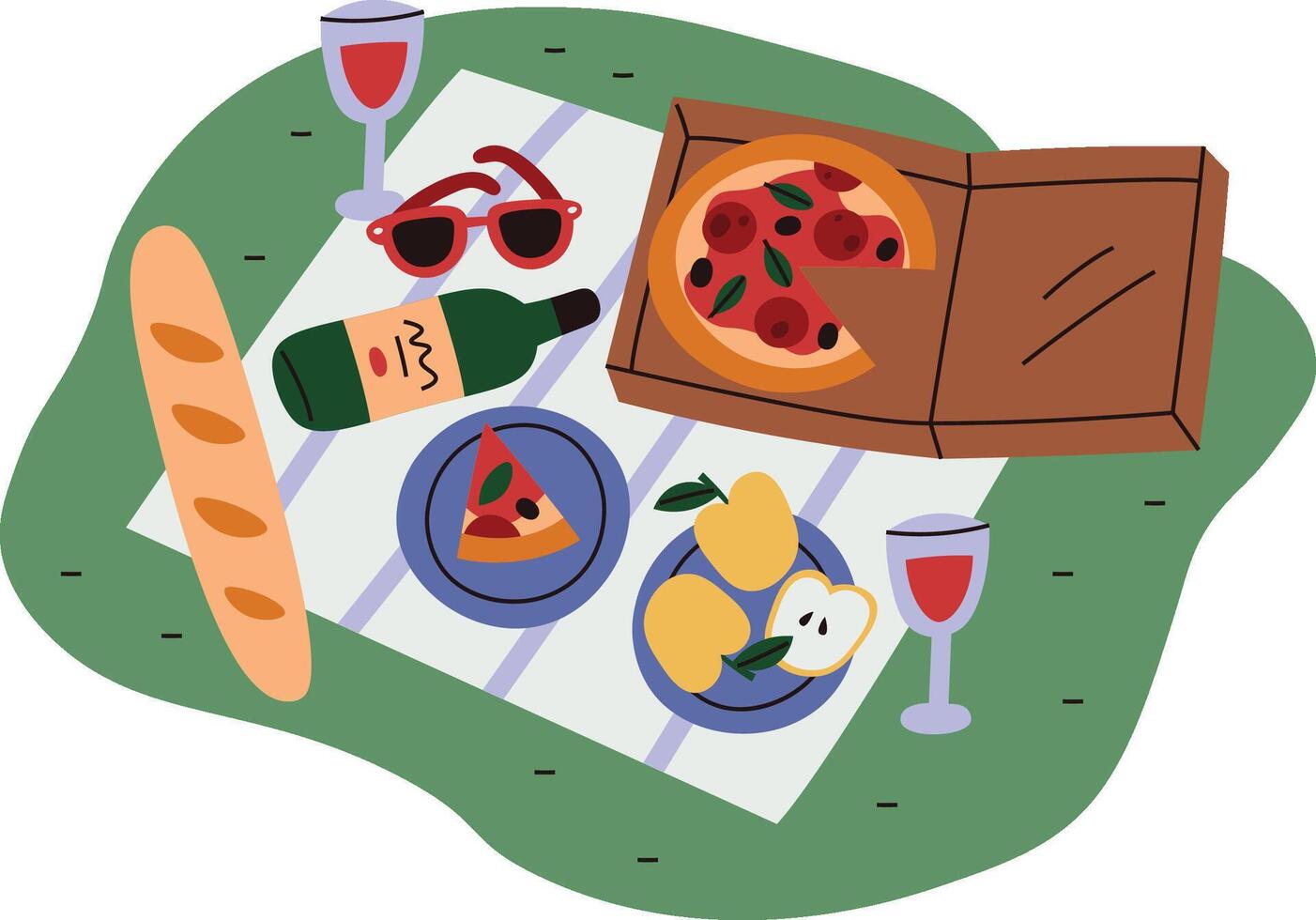 Picnic Scene with Food and Wine vector