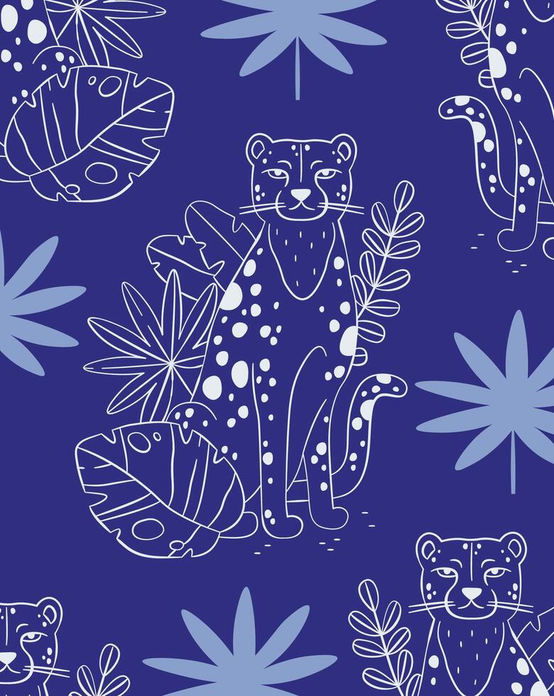 Leopard with Tropical Leaves Background vector