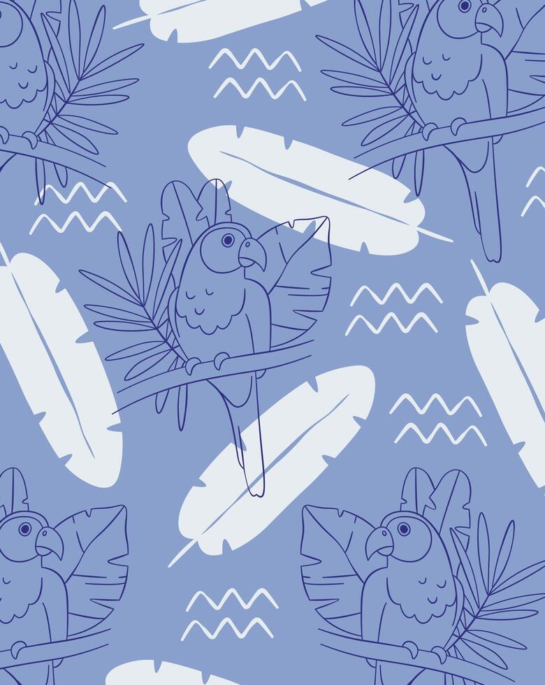 Parrot Pattern with Tropical Leaves Background vector