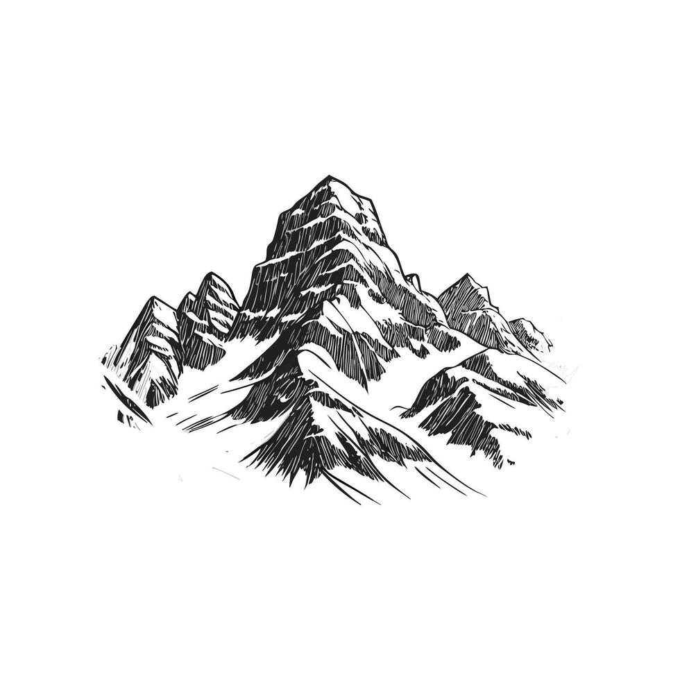 Nature Mountain Scene Black and White vector