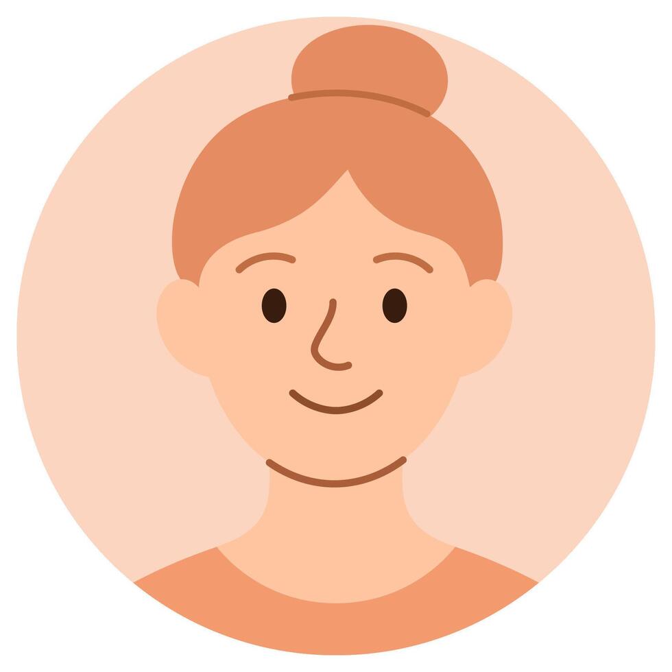 Cartoon avatar of smiling young redhead woman with hair bun isolated on pastel background vector