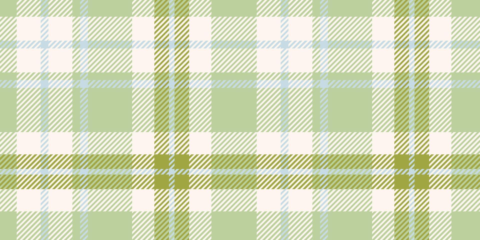 Seamless light green, beige, and light blue plaid pattern with diagonal striped details. Geometric textile design for backgrounds and print vector