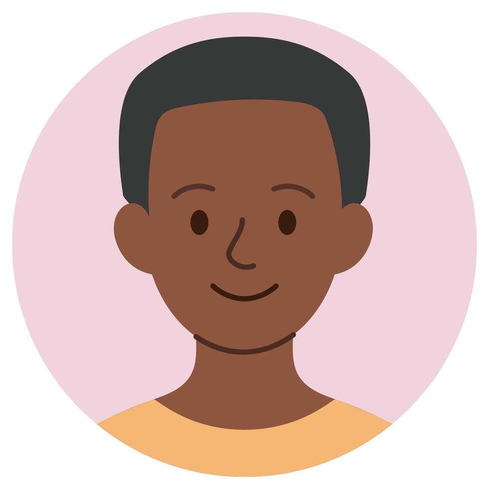 Cartoon avatar of smiling young black man with short hair isolated on pastel background vector