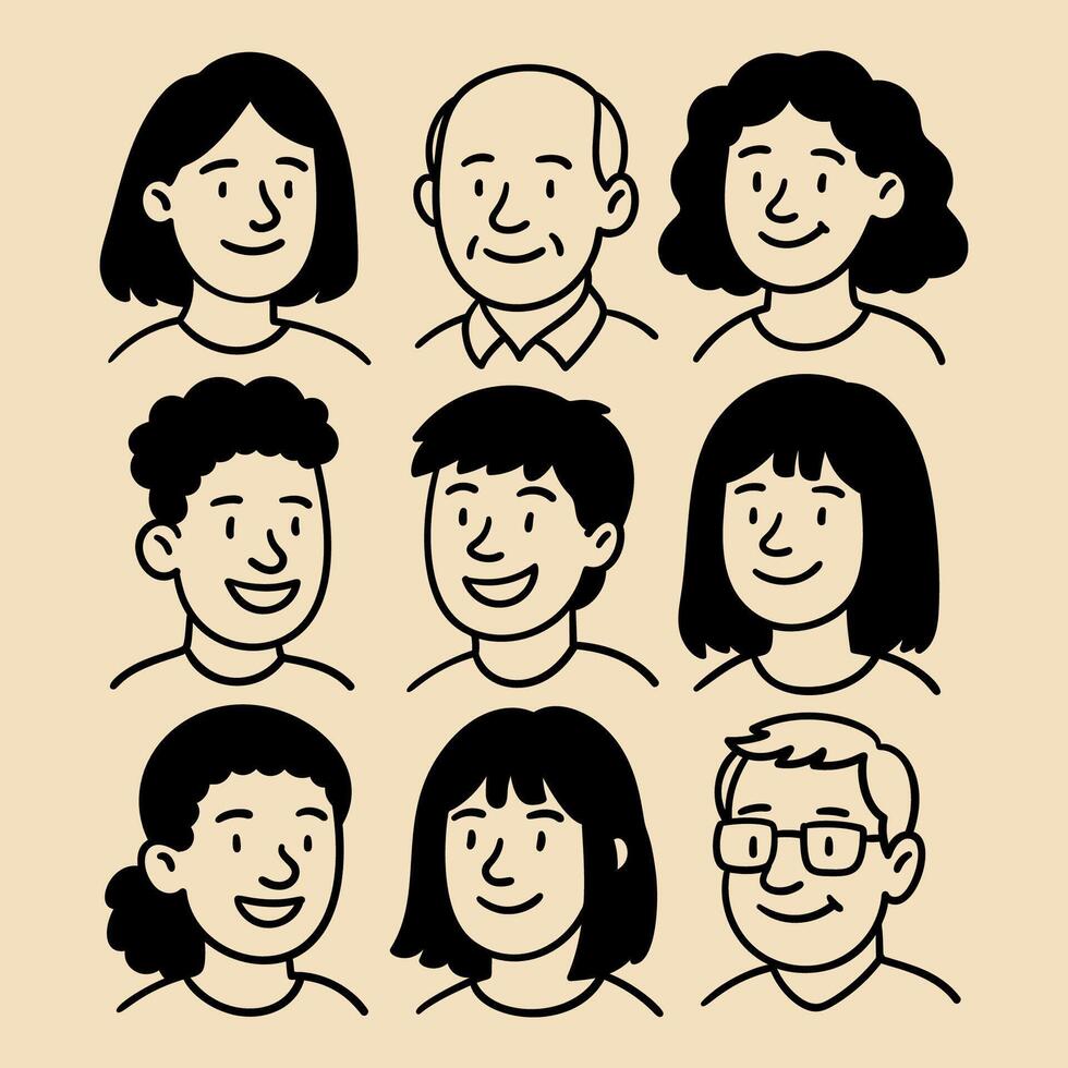 Doodle people faces set hand drawn style avatar icons collection vector