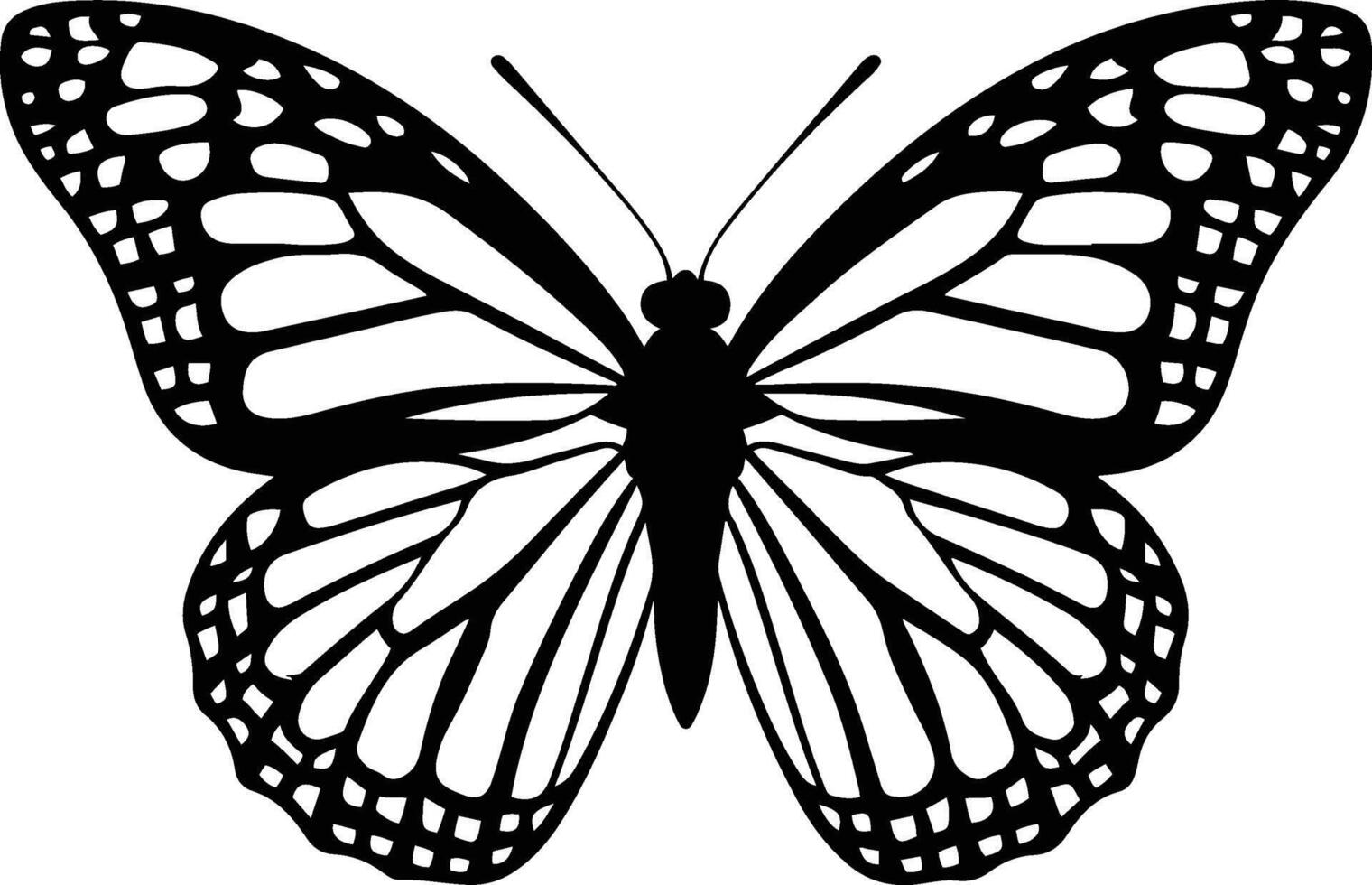 Elegant black and white monarch butterfly silhouette. vector