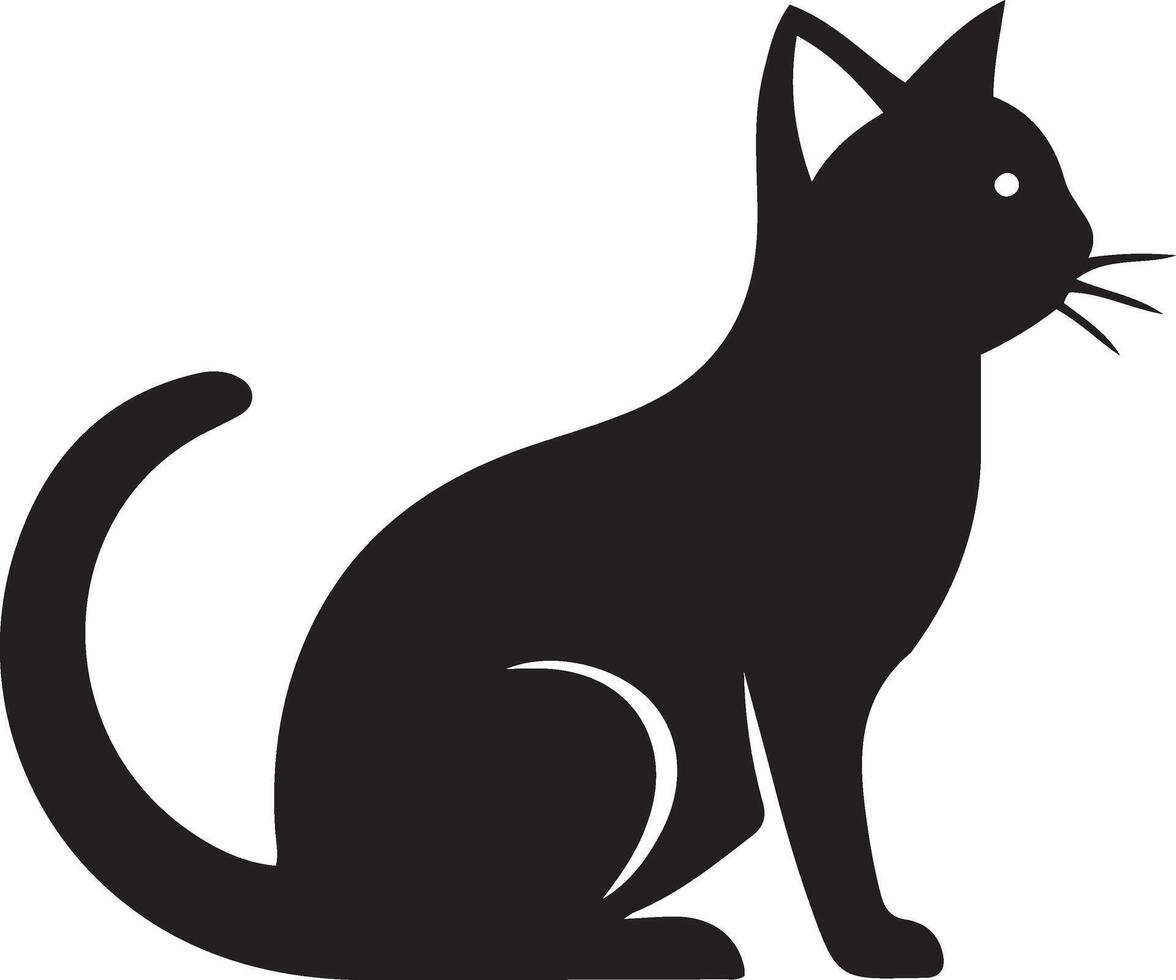 Simple black silhouette of a seated cat. vector