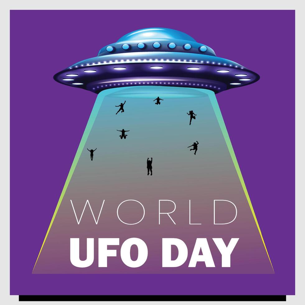 World UFO Day concept with Aliens Abducting Humans from Earth illustration poster vector